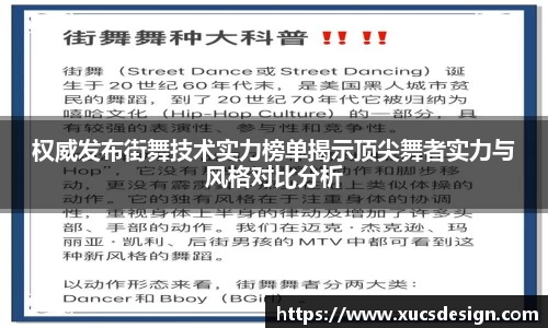 权威发布街舞技术实力榜单揭示顶尖舞者实力与风格对比分析
